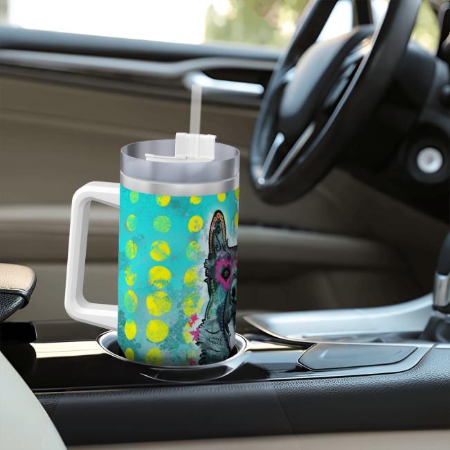 Preview: Tumbler mit Hundemotiv Eddy - Edelstahl, Becher, 1L, mit Strohhalm, bunt, Motive in Digitaler Popart, Mischling, Mix, Deutscher Schäferhund